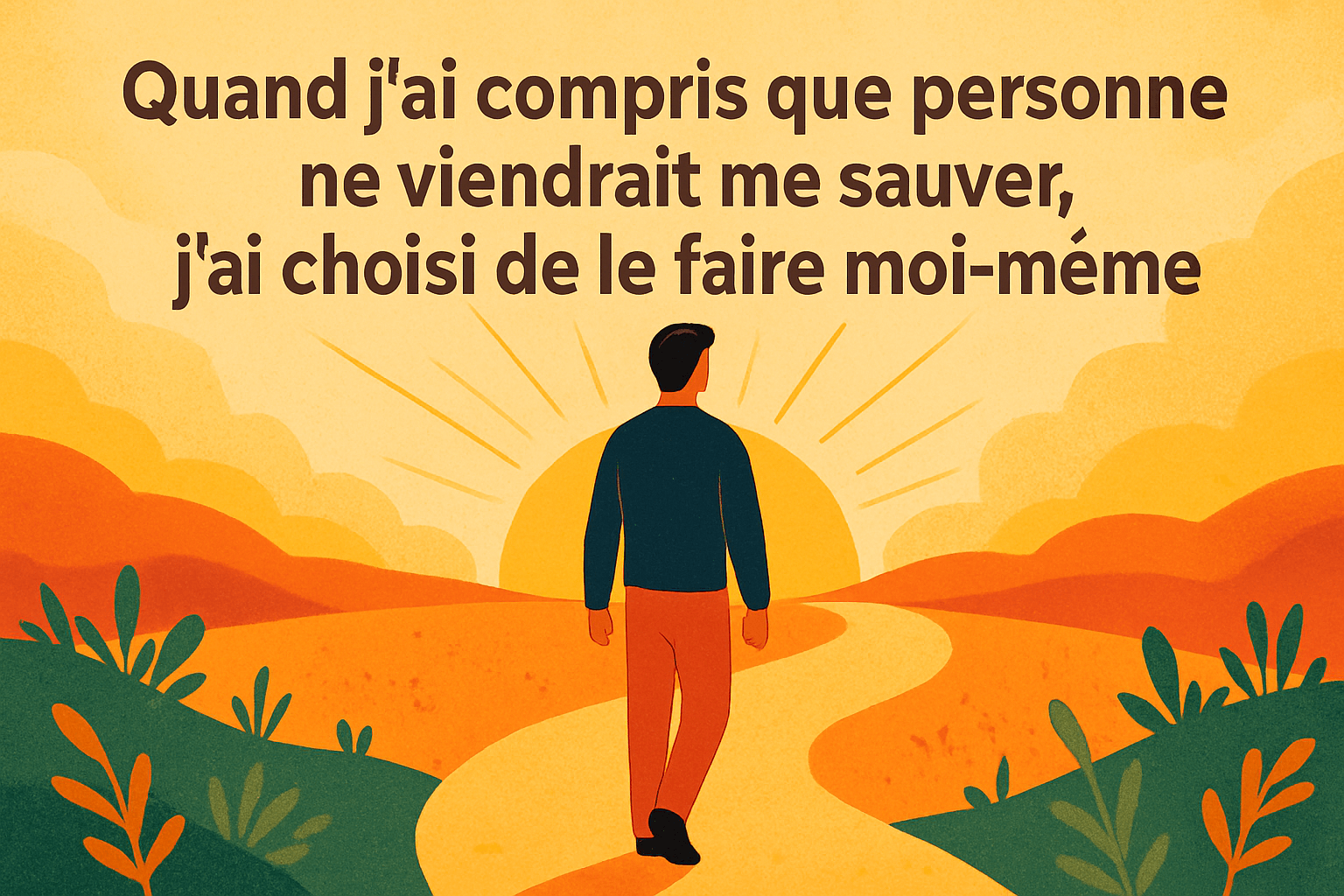 Illustration symbolique d’un personnage seul face à un chemin lumineux, représentant le redémarrage après une période de solitude profonde.